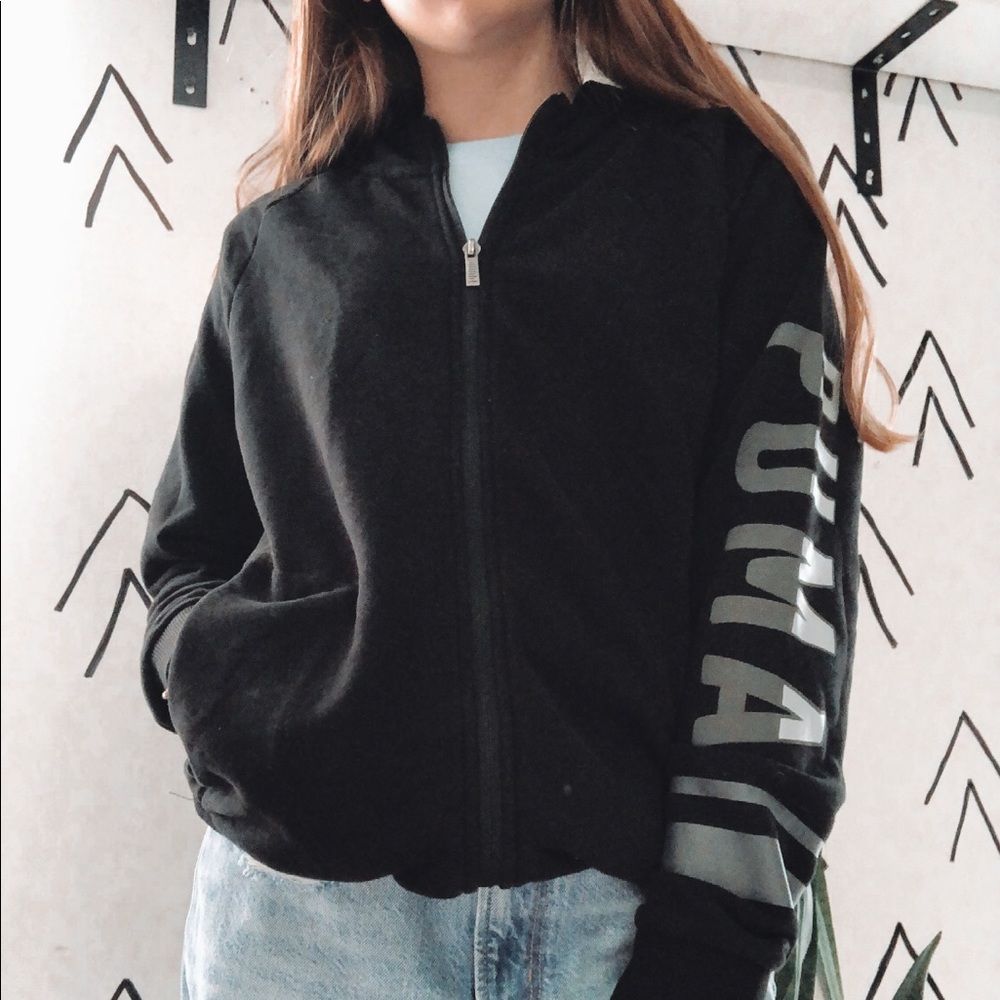SOLD Puma Zip up Hoodie Black with Gray lettering